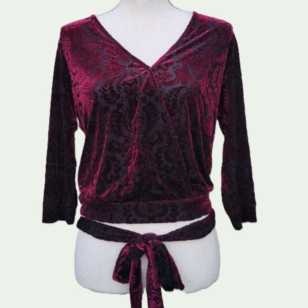 Veronica M. Y2k boho goth witchy burnout red velvet blouse top m (fits to xl)